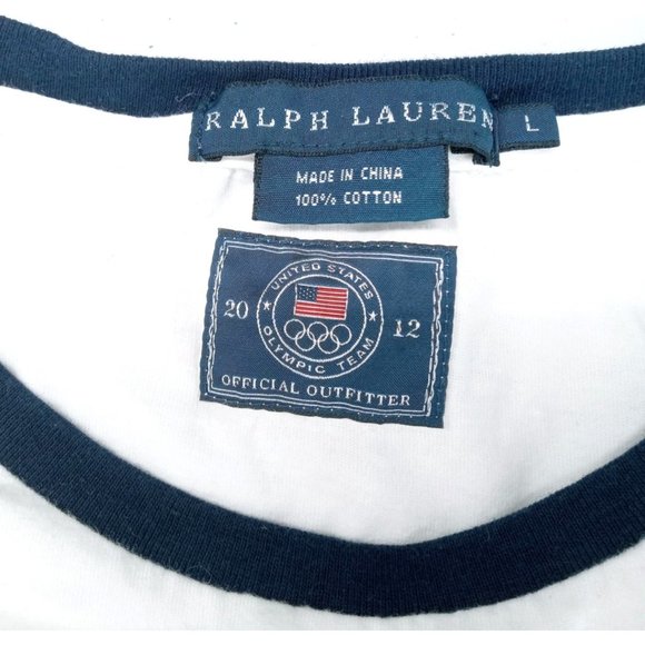 Ralph Lauren Olympic Top Women's Large White Short Sleeve 2012 American Flag New - Picture 5 of 8